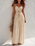 Bohemian Cream Lace Corset And Pleated Wide-Leg Jumpsuit