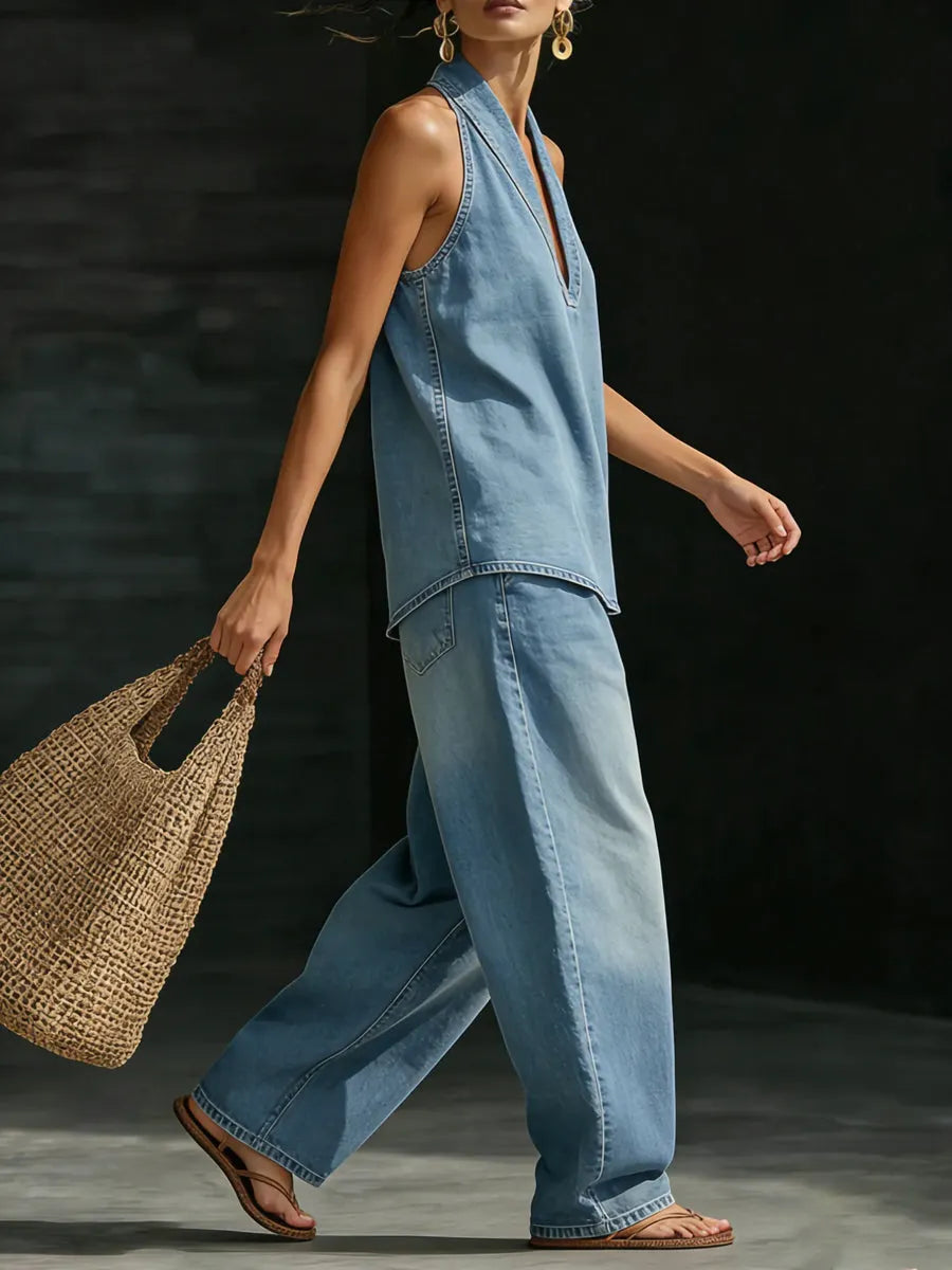Loose Sleeveless Solid Color V-Neck Vest Top
