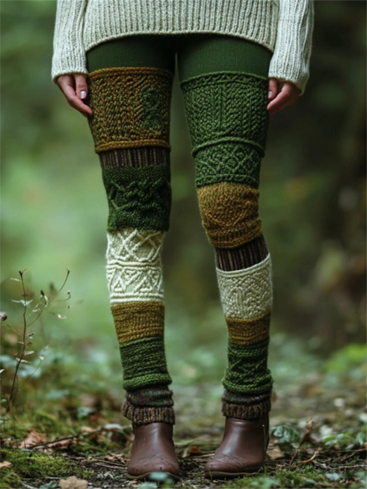 Forest Mystical Chunky Patchwork Cozy Knit Leggings