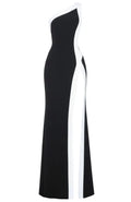 One Shoulder Maxi Dress Black White