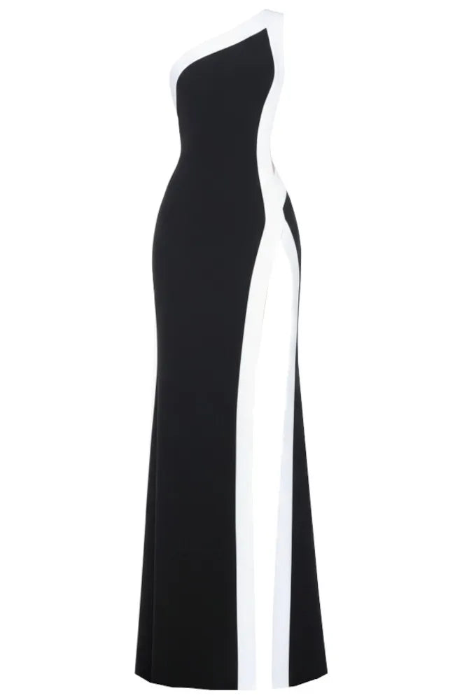 One Shoulder Maxi Dress Black White