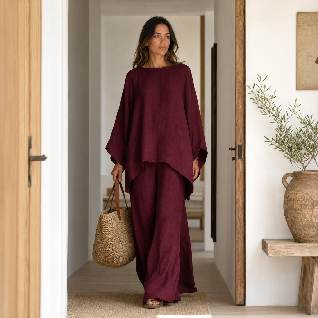Lunavia – Women's Flowy Batwing Top and Wide-Leg Pants Set