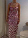 Shiny Sequinned Sleeveless Spaghetti-Neck Wrap maxi Dresses
