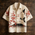 Japanese Crane & Mt. Fuji Men's Linen Short Sleeve Shirt