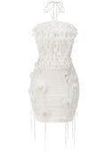 Halter Floral Ruched Two Piece Dress White
