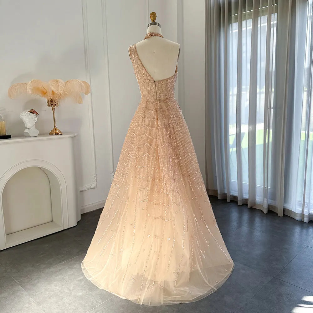 DreamyVow  Luxury Beaded Dubai Lilac Evening Dresses for Women Wedding Party 2023 Elegant Long Arabic Prom Formal Gowns 329
