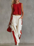 Casual & Stylish Red Vest And White Cargo Pants Cotton-Linen Set