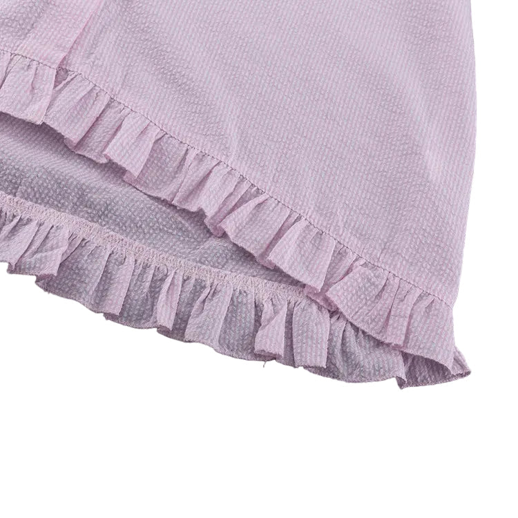 Lunevie – Ruffled Two-Piece Lounge Set with Puff Sleeves