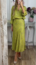 Geometric Print Shirt & Midi Skirt Co‑Ord Set