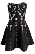 Strapless Crystal Bustier A Line Dress Black