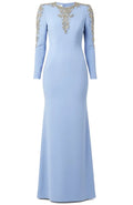 Long Sleeve Crystal Embellished Maxi Dress Blue