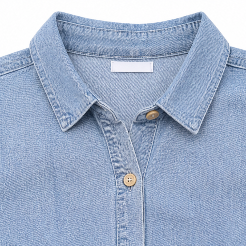 Soleil – Light Denim Shirt Dress with Pockets, A-Line Mini for Women