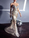 Acemysale Sexy mesh sequins decorated evening dress