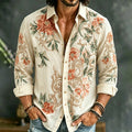 Men's Floral Art Pattern Cotton Linen Casual Shirt