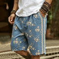 Men's Retro Bohemian Floral Print Casual Linen Shorts