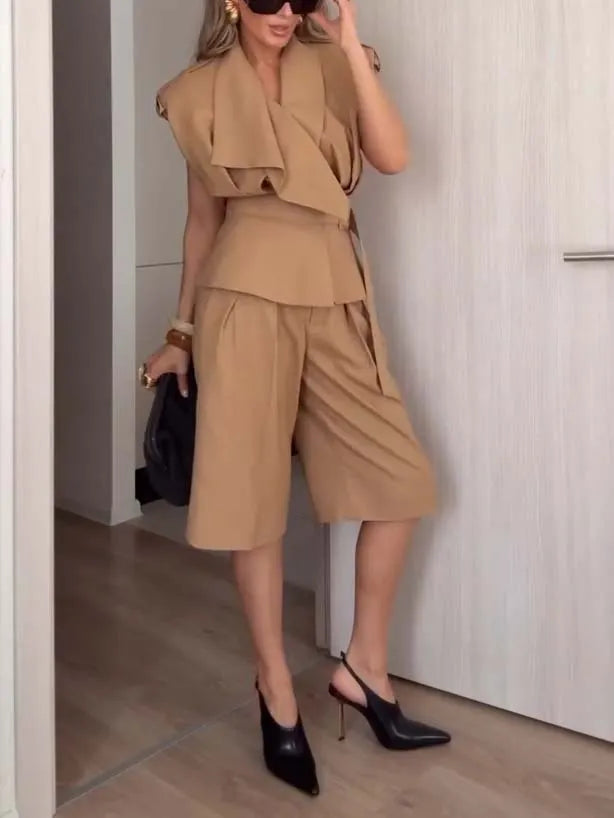 Vintage Belt Vest And Shorts Set - Vest