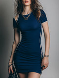 Retro Sporty Shoulder Cutouts Knit Slim-Fit Mini Dress