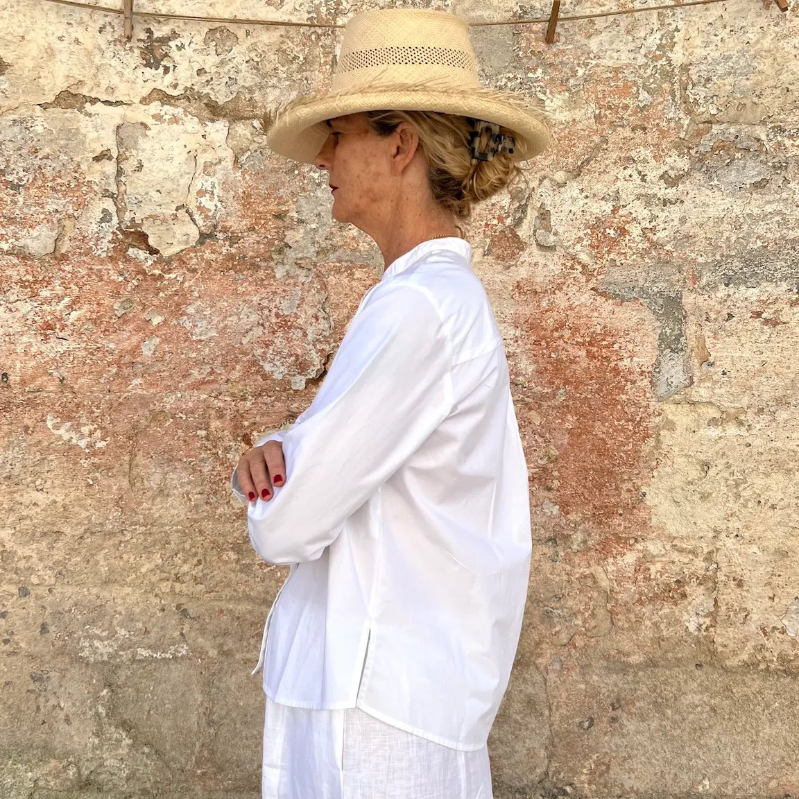 Blouse 09 - Minimalist French Notched Blouse Fluid White Shirt | Dadihouse