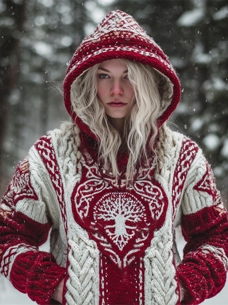 Christmas Tree Of Life Viking Art Women's Hooded Sweater