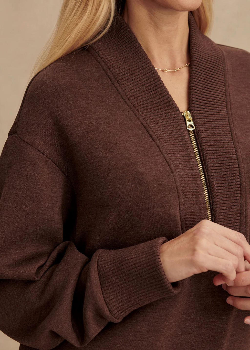 Meet The Autumn Ribbed Zipper Neck Sweatshirt and Elastic Waist Pocketed Loose Pants Set