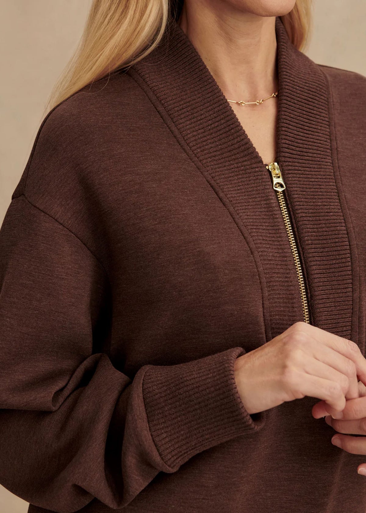 Meet The Autumn Ribbed Zipper Neck Sweatshirt and Elastic Waist Pocketed Loose Pants Set