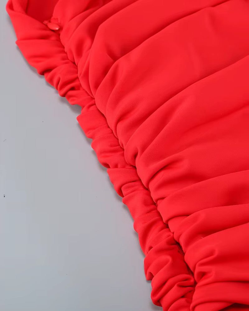 One Shoulder Ruched Cut Out Maxi Dress Red