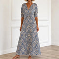 Florenza – Vintage Paisley V-Neck A-Line Maxi Dress with Half Sleeves