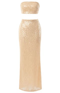 Strapless Embellished Two Piece Maxi Dress Peach