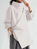 Long Sleeves Loose Solid Color High Neck T-Shirts Tops
