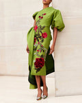 Women's Green Flower Embroidery Dress