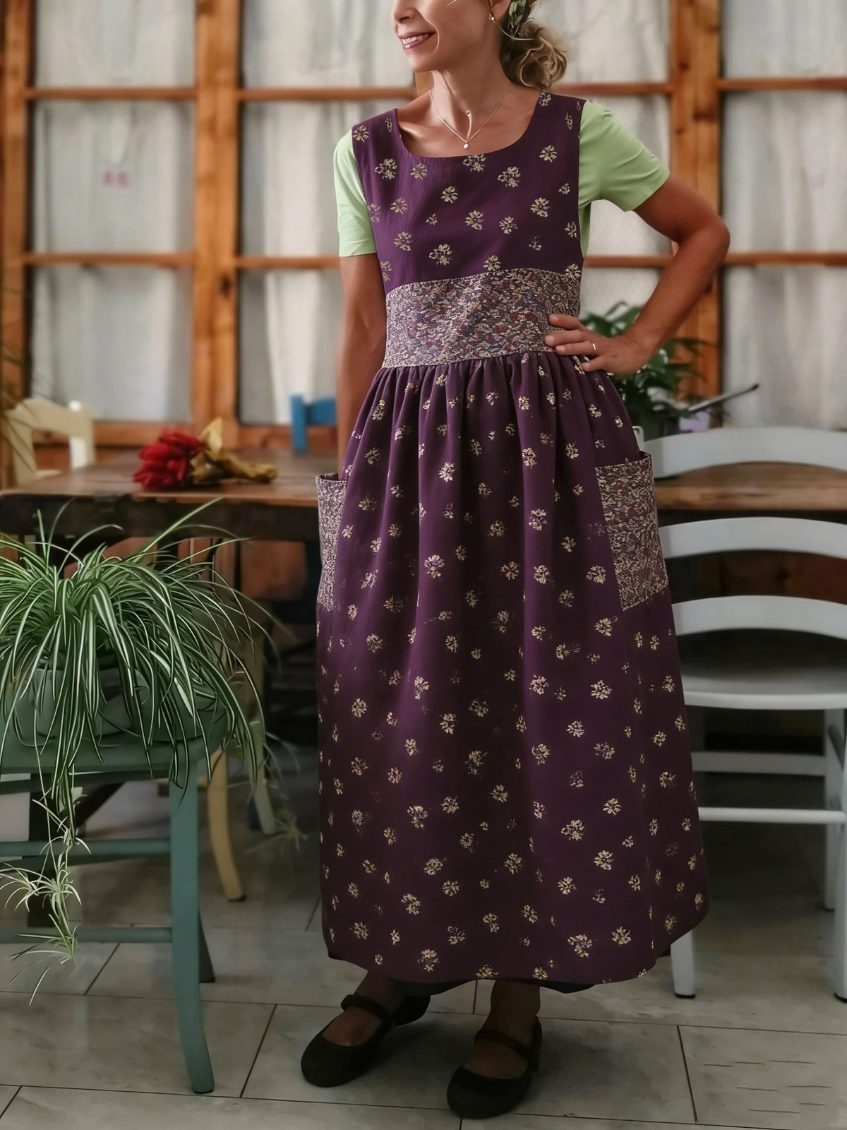 Deep Purple Floral Patchwork Apron