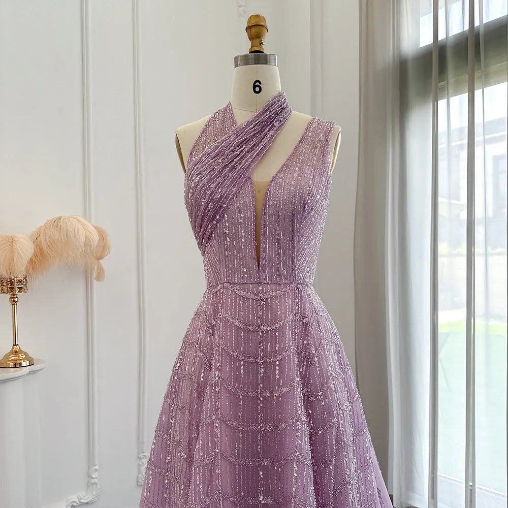 DreamyVow  Luxury Beaded Dubai Lilac Evening Dresses for Women Wedding Party 2023 Elegant Long Arabic Prom Formal Gowns 329