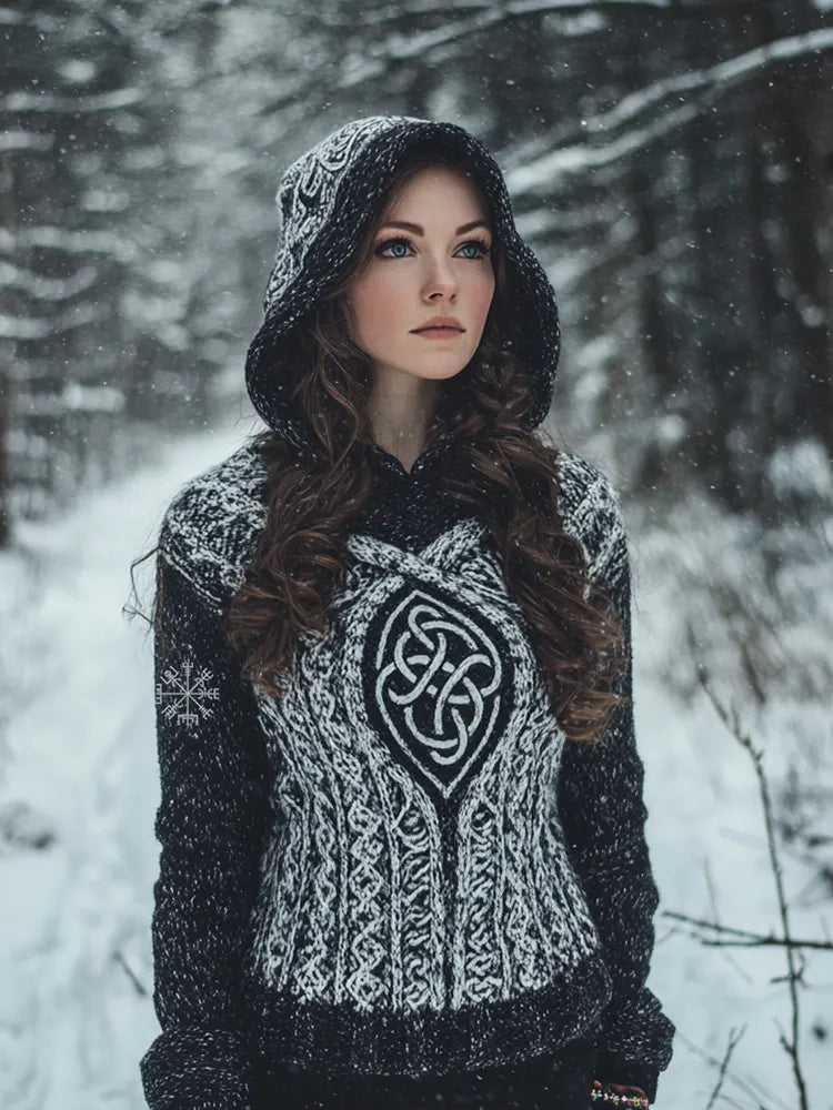 Women's Vintage Viking Totem Celtic Knot Pocket Hooded Sweater