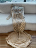 Sequinned Flower Embroidery one-shoulder asymmetric Mermaid Maxi Dresses