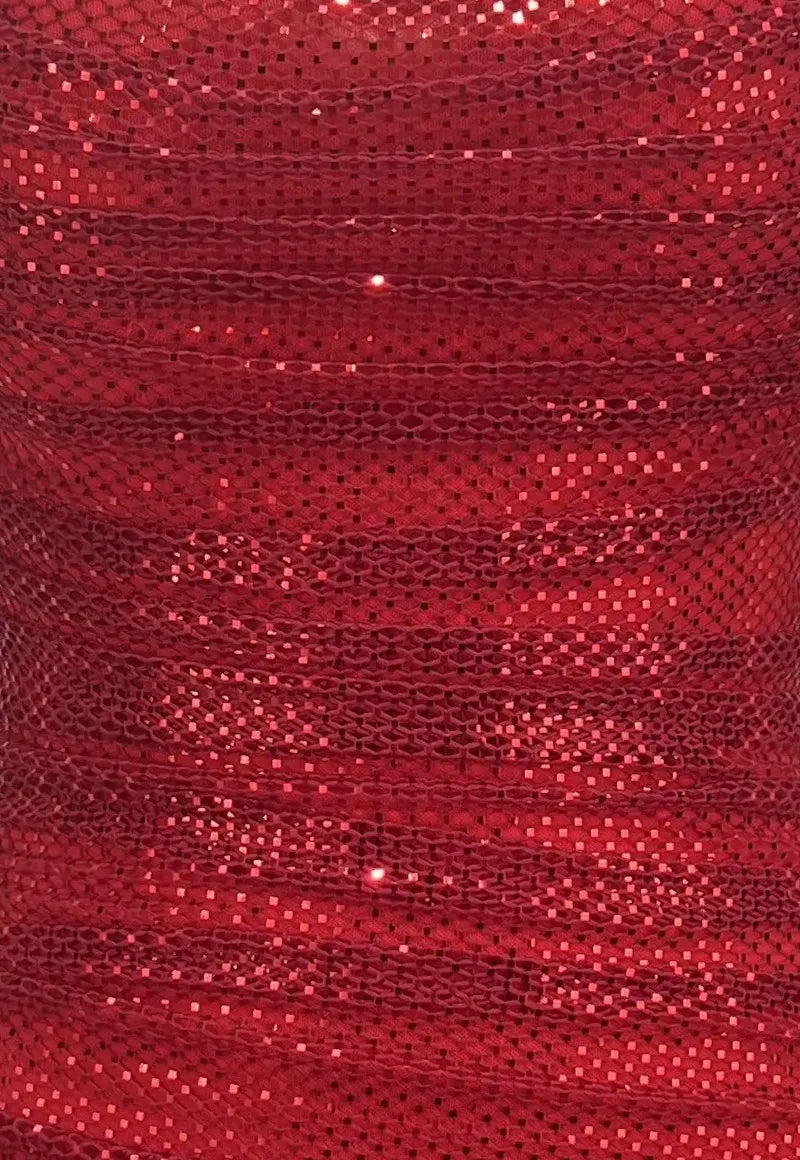 Draped Sparkly Feather Dress Red
