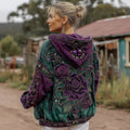 Women's Retro Purple Rose Contrast Pattern Casual Hoodie