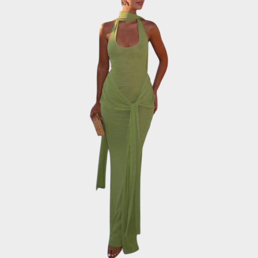Halter Neck Draped Maxi Dress