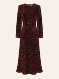 Sequin Decorated Velvet Midi Dress In Red