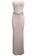 Strapless Bustier Crystal Sequin Maxi Dress Pink