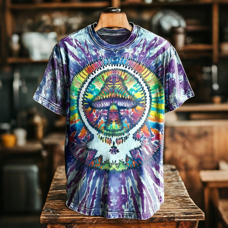 Hippie Mushroom Tie-dye Art Print Casual Loose Short Sleeve T-shirt