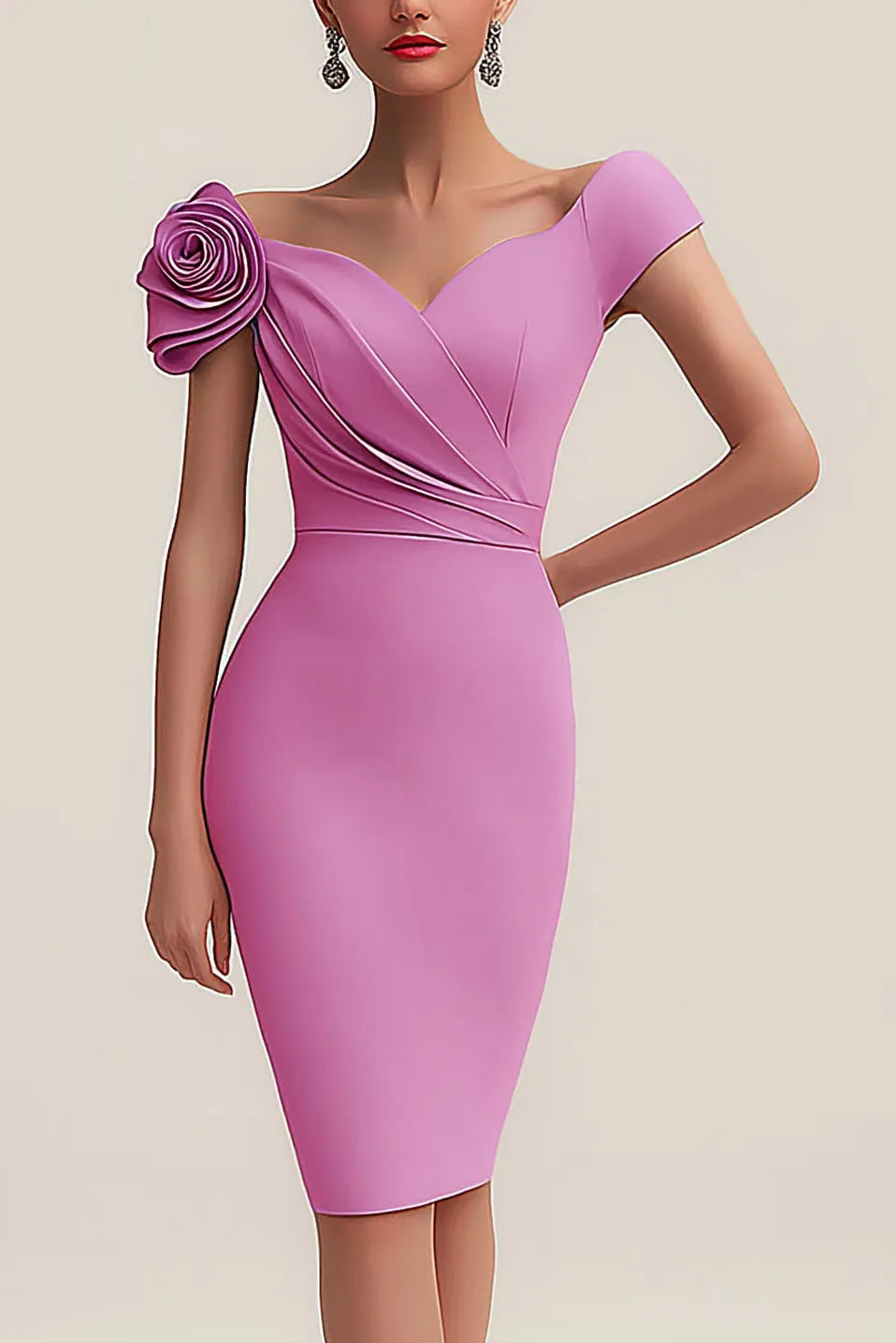 Wedding Guest Dress Purple Sweetheart Neckline 3D Flower Knee-Length Dress