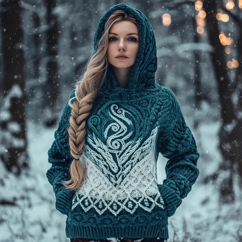 Gradient Totem Pattern Women's Hooded Sweater