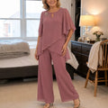 Rosaline – Chiffon-like Overlay Wide-Leg Pant Set for Weddings