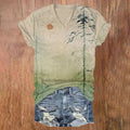 Women's Mountain Sunrise Painting Art Print V Neck T-Shirt