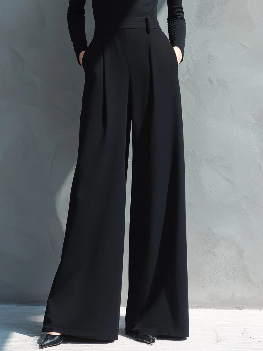 Women's Black Classic Knit Turtleneck Wide - Leg Jumpsuit MDA2133J5I