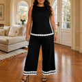 Marovée – Sleeveless Top & Wide Leg Pants Set with Crochet-like Trim Details