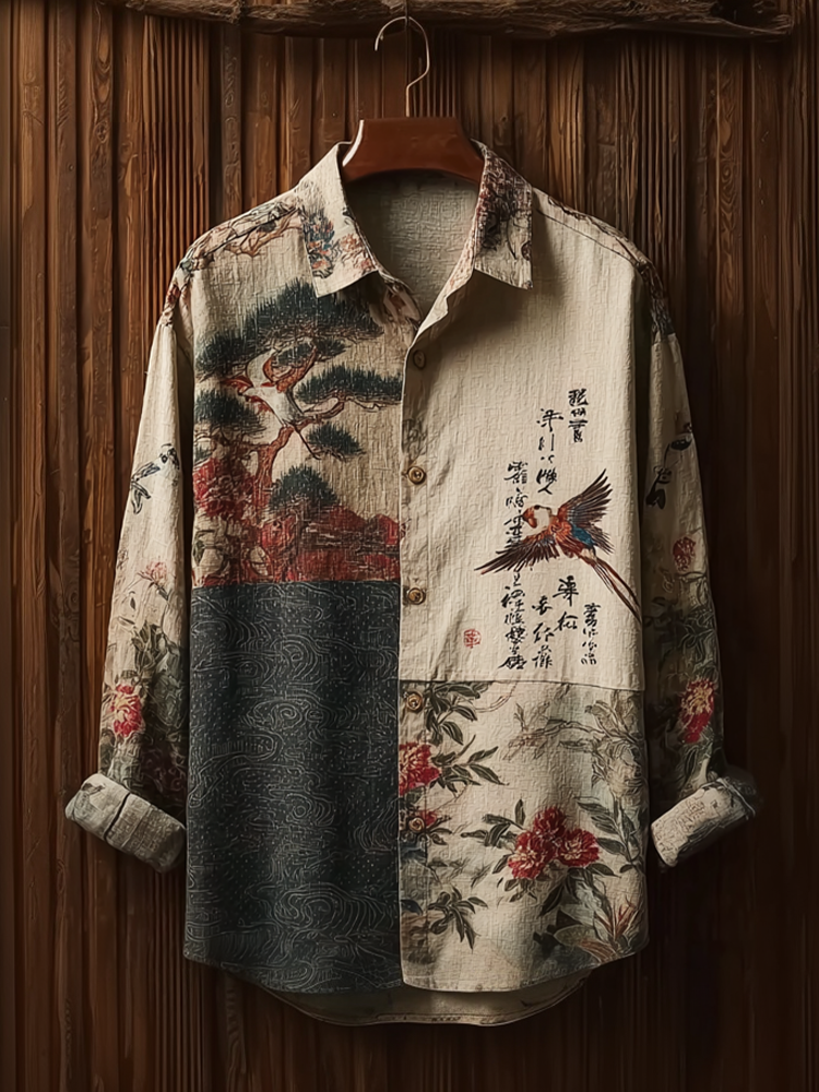 Japanese Art Retro Style Casual Cotton And Linen Long-sleeve Shirt