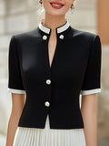 Contrast Trim Structured Short Sleeve Top