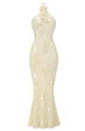Halter Floral Maxi Dress Ivory