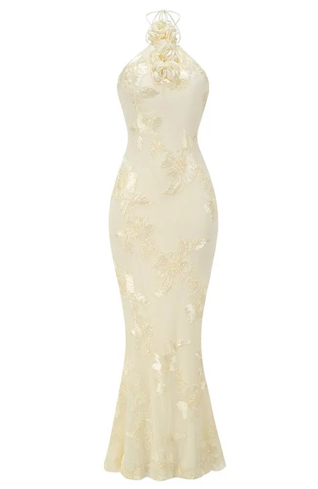 Halter Floral Maxi Dress Ivory